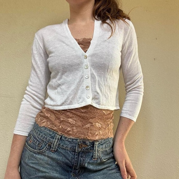 J. Jill White Linen cropped cardigan with mother of pearl buttons - Picture 7 of 8